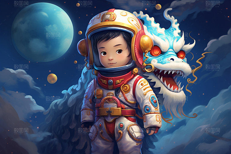 龙宇航员十二生肖潮流插画