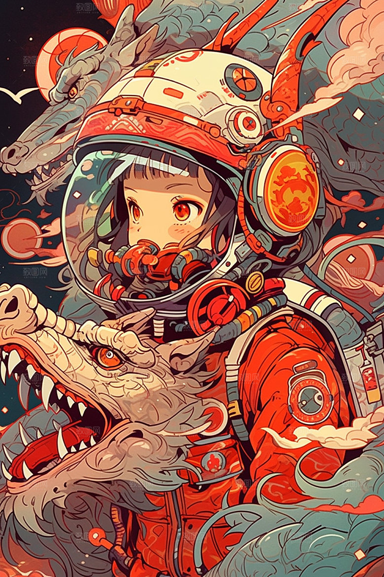 龙宇航员帅气航空插画