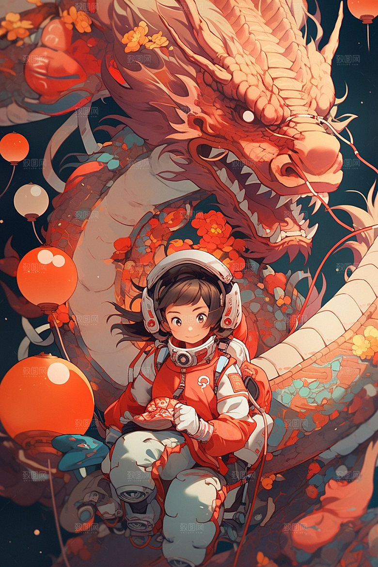 龙宇航员时尚十二生肖插画