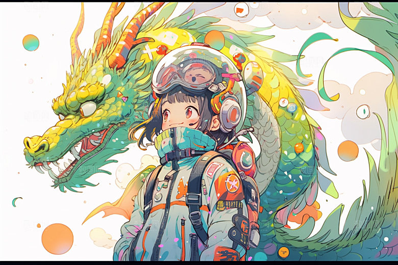 龙宇航员赛博朋克科技插画
