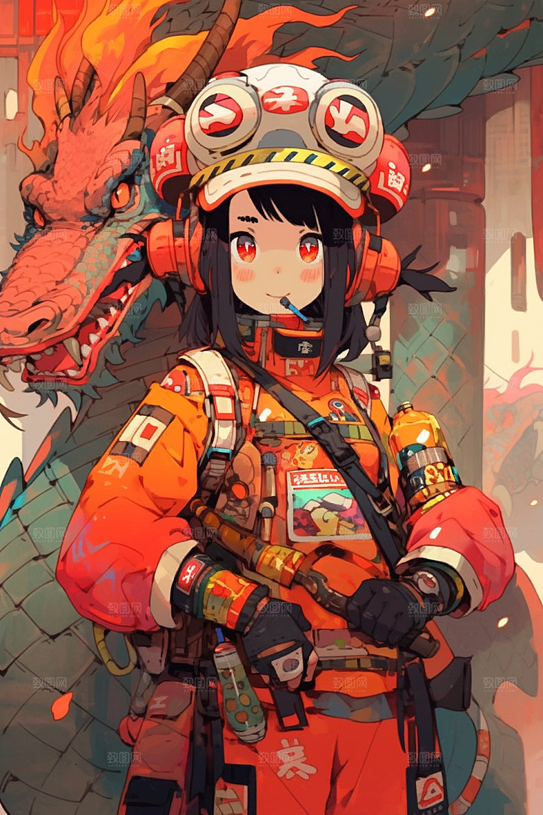 龙宇航员春节赛博朋克插画