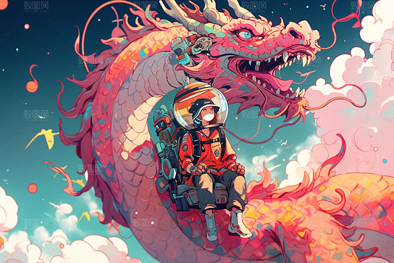 龙宇航员龙年春节插画