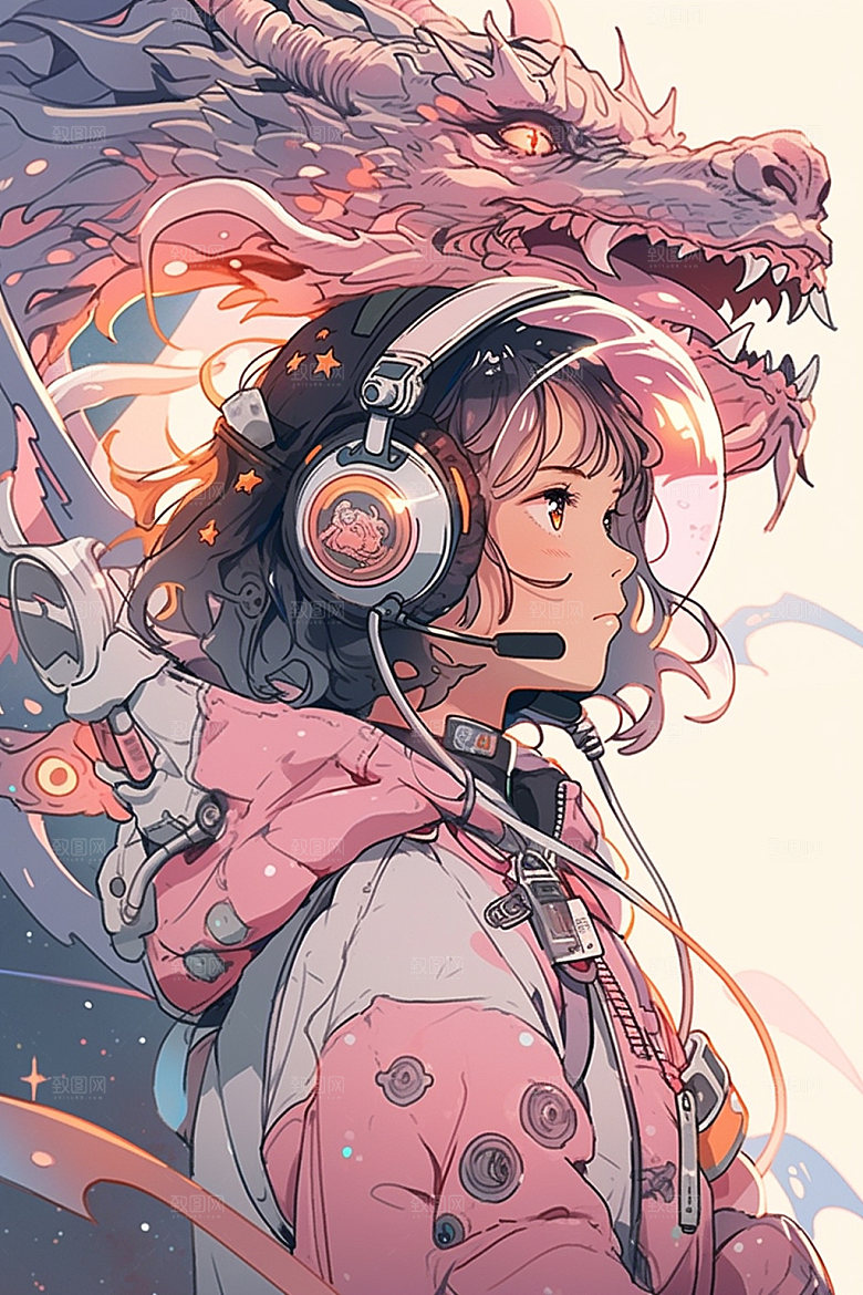 龙宇航员帅气潮流插画