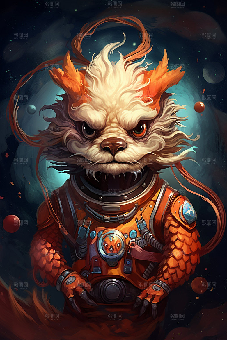龙宇航员中国风国潮风插画