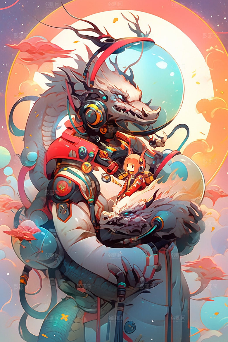 龙宇航员时尚十二生肖插画