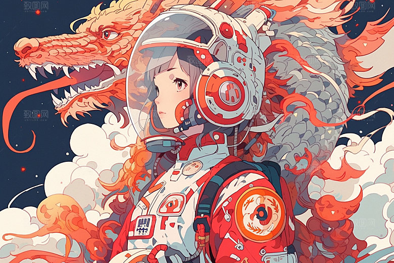 龙宇航员科技十二生肖插画