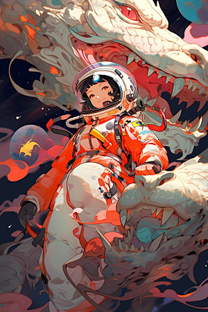 龙宇航员科技十二生肖插画