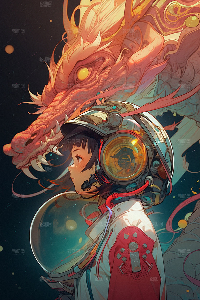 龙宇航员帅气龙年插画