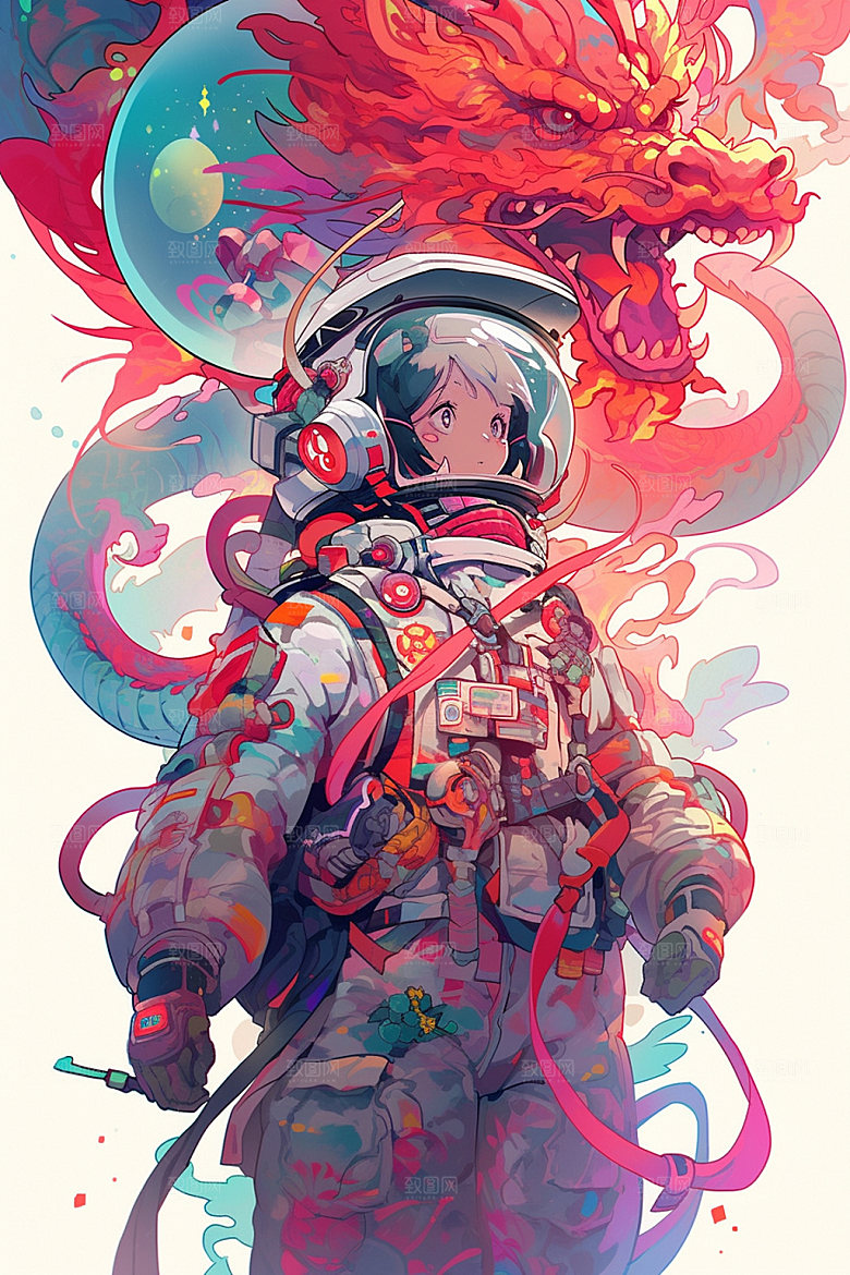 龙宇航员科技潮流插画
