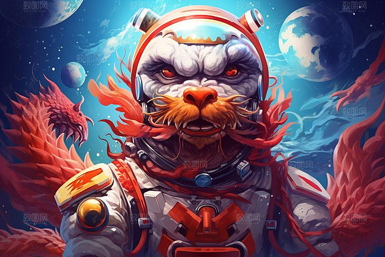 龙宇航员科技潮流插画
