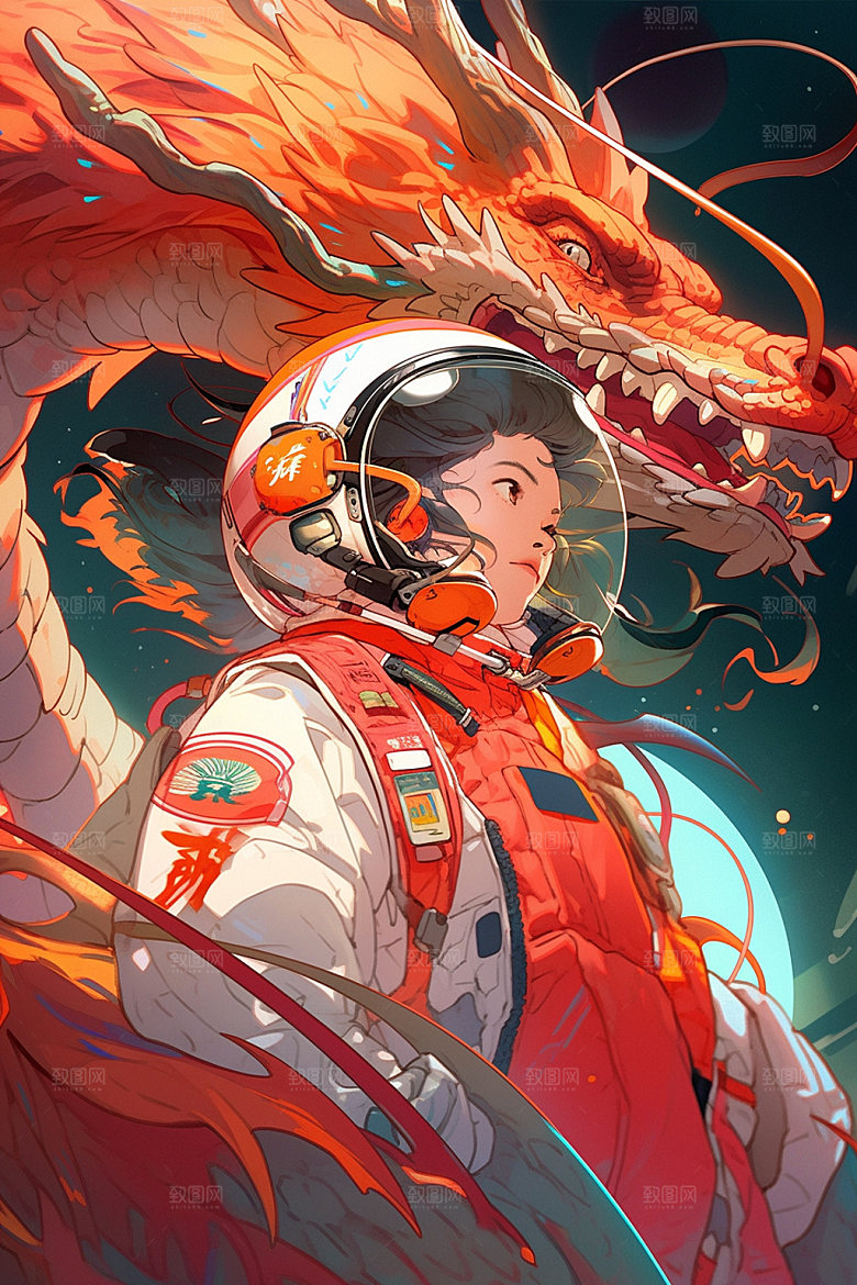 龙宇航员龙年潮流插画