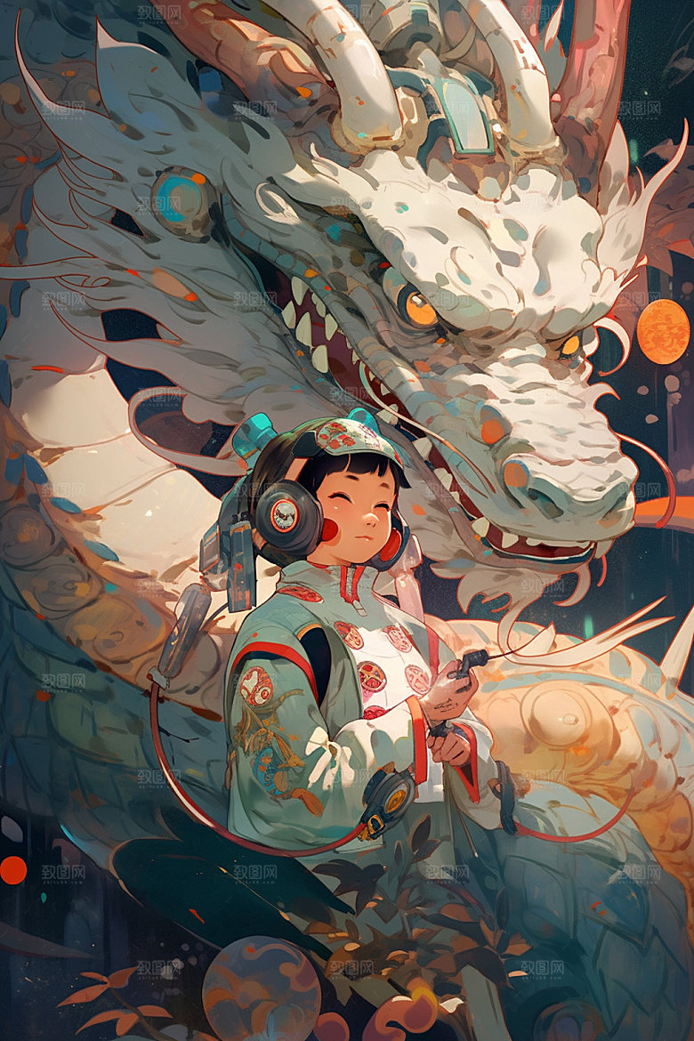 龙宇航员航空帅气插画