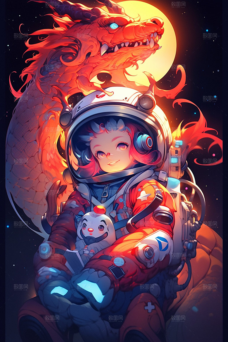 龙宇航员帅气十二生肖插画