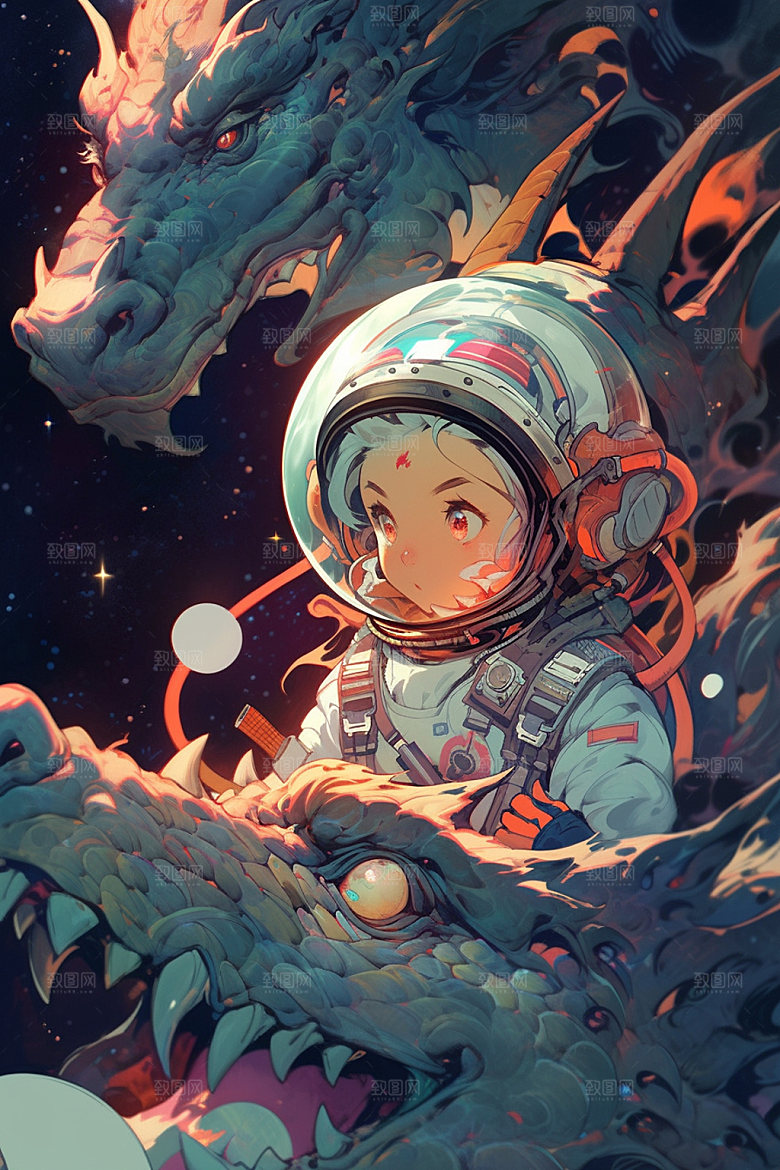 龙宇航员科技航空插画