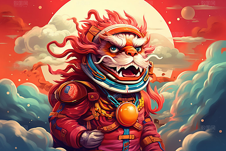 龙宇航员潮流龙年插画