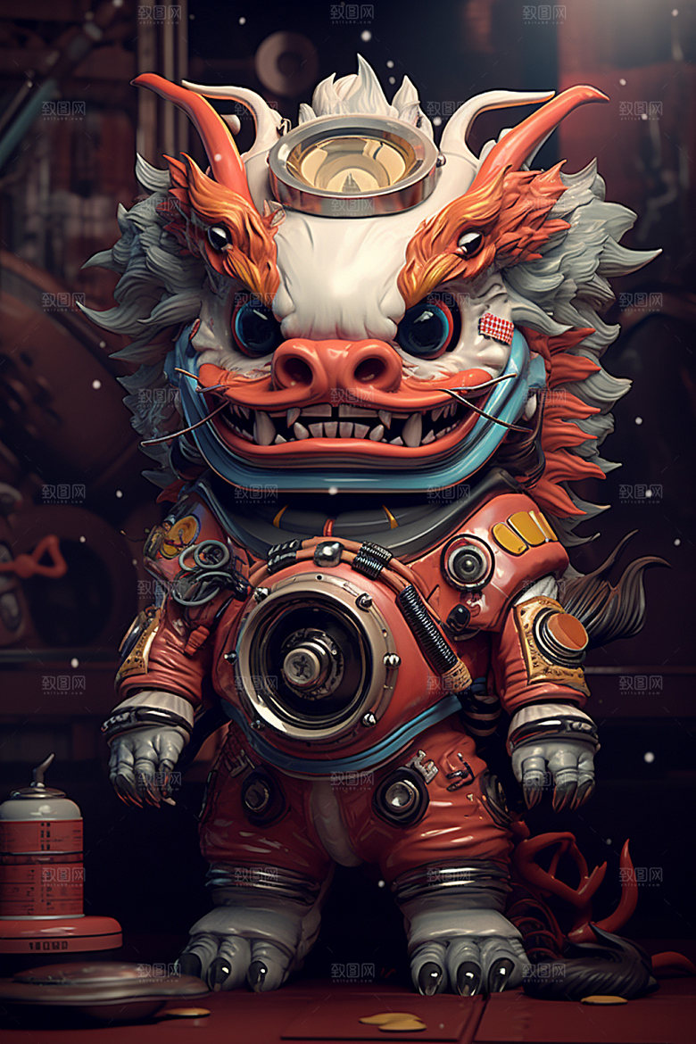 龙宇航员国潮风中国风插画