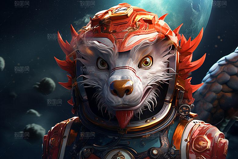 龙宇航员科技航空插画