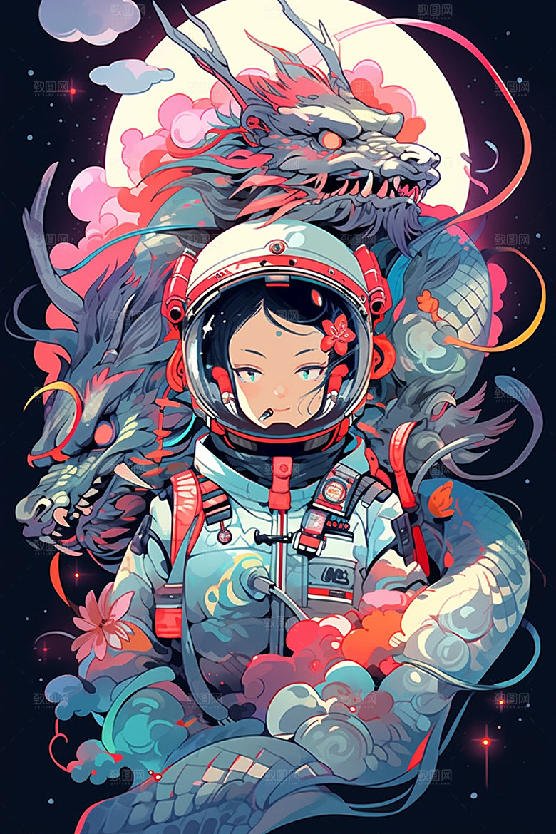 龙宇航员时尚科技插画