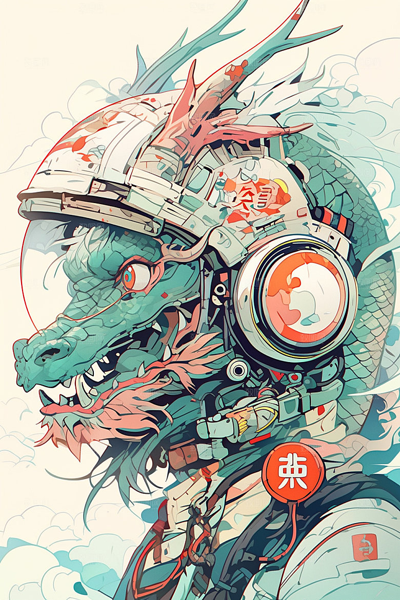 龙宇航员国潮风春节插画
