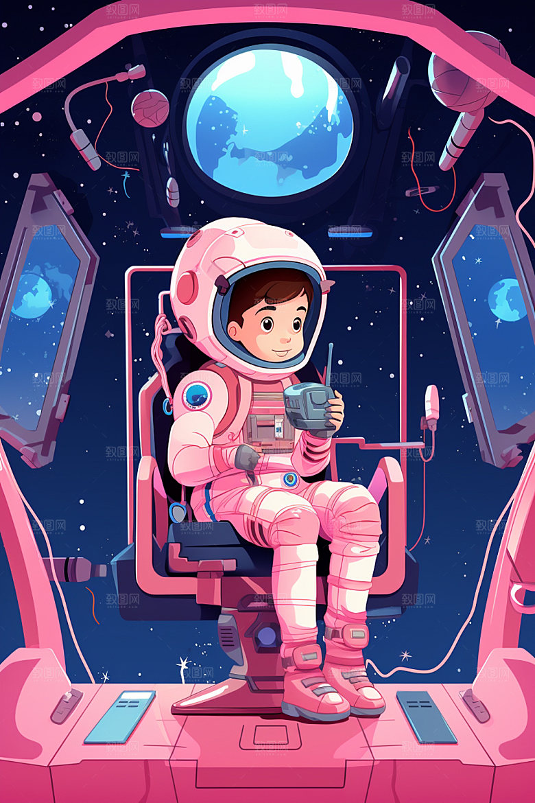 宇航员撞色幻想插画