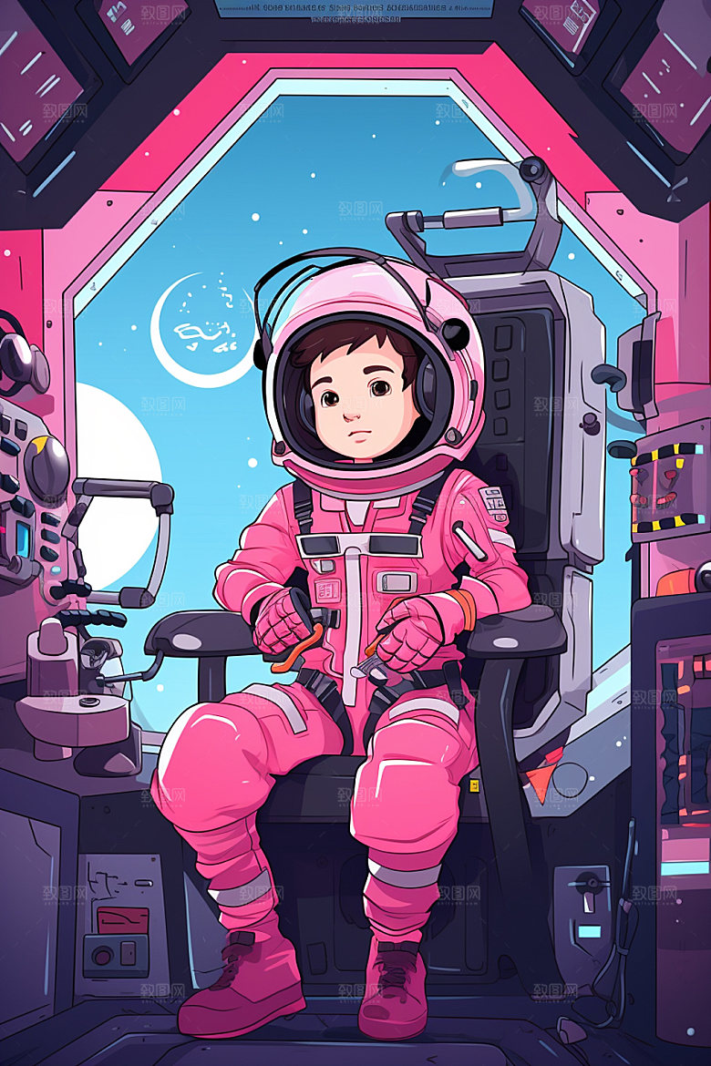 宇航员撞色幻想插画