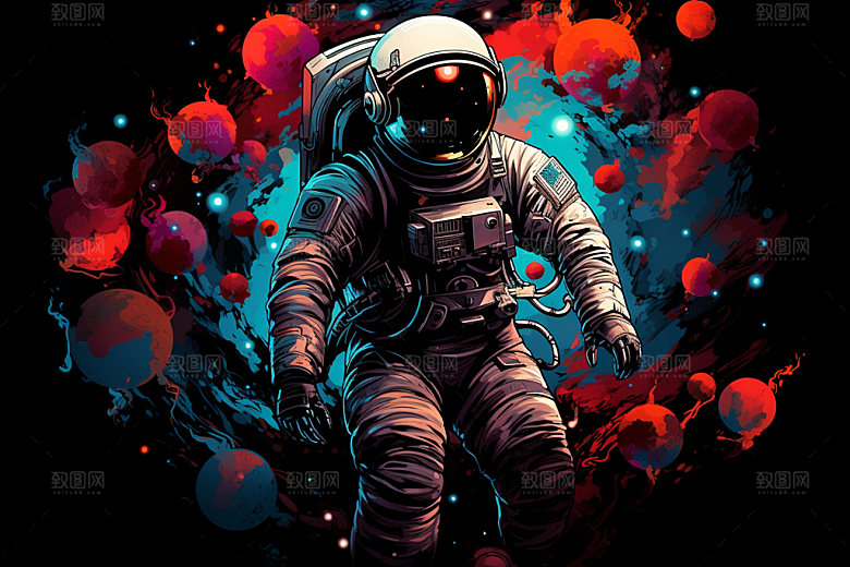 宇航员彩色宇宙插画