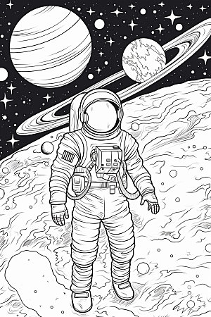 宇航员宇宙彩色插画