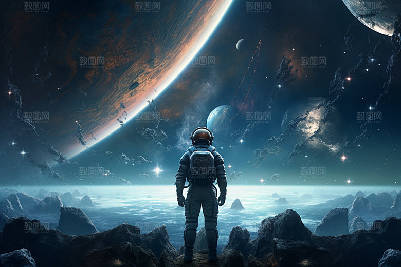 宇航员太空炫彩插画