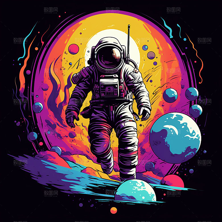 宇航员太空炫彩插画