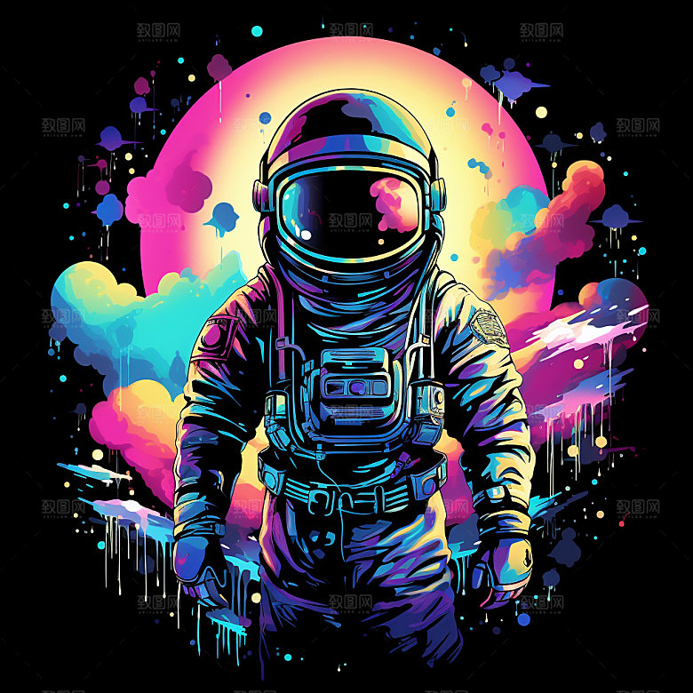 宇航员炫彩宇宙插画