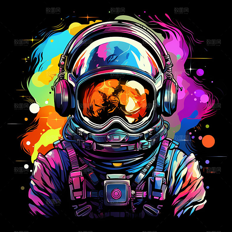 宇航员手绘太空插画