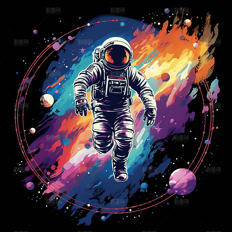 宇航员炫彩宇宙插画