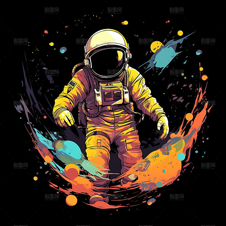 宇航员美式漫画风宇宙插画