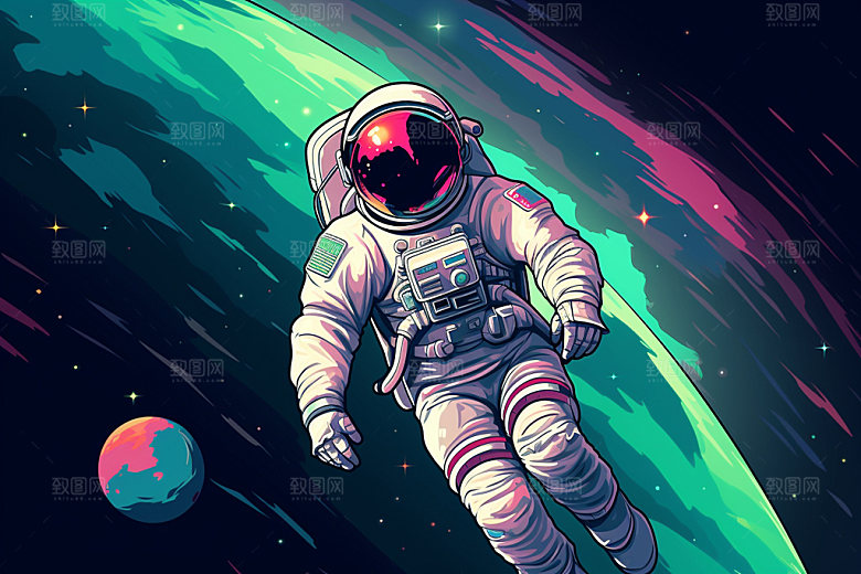 宇航员宇宙炫彩插画