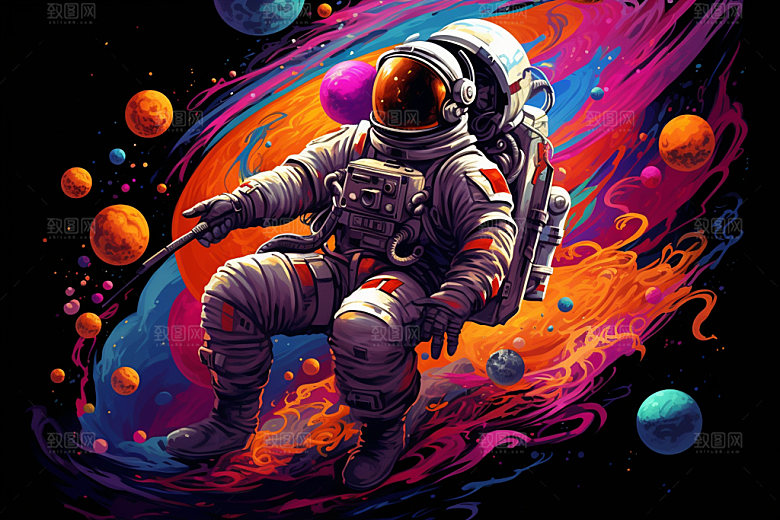 宇航员撞色幻想插画