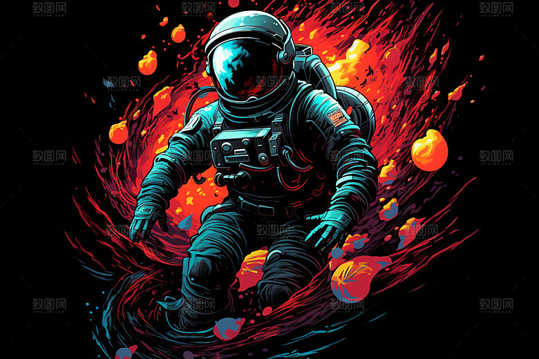 宇航员彩色撞色插画