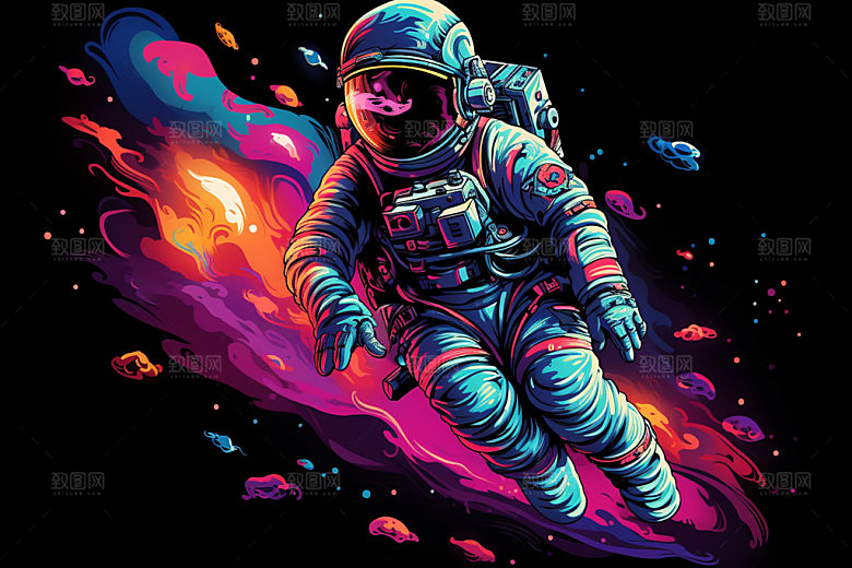 宇航员撞色幻想插画