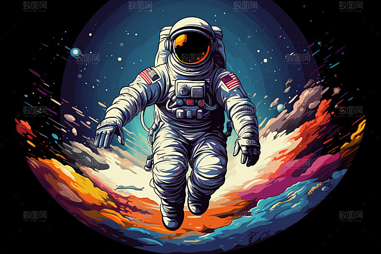 宇航员太空撞色插画