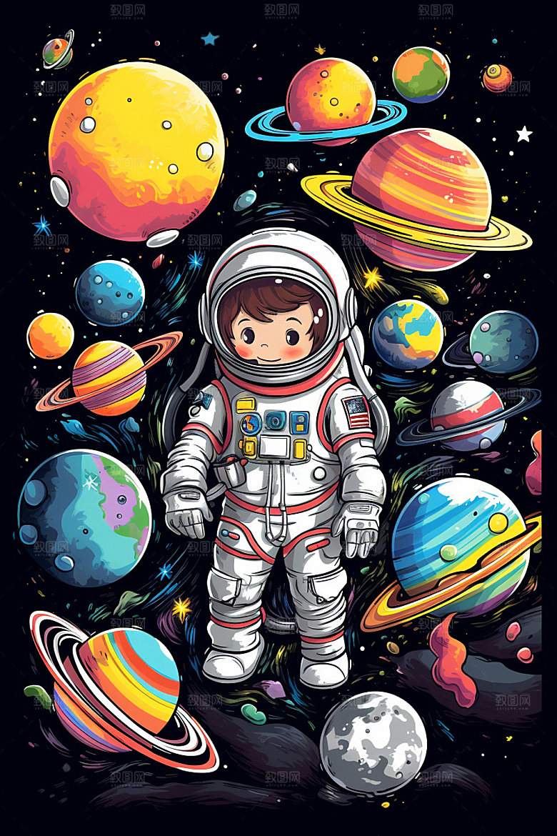 宇航员太空宇宙插画