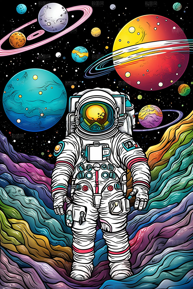 宇航员太空幻想插画
