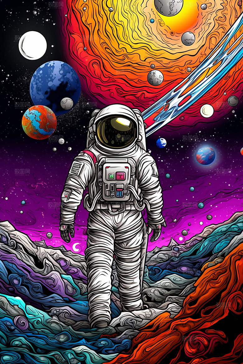 宇航员宇宙太空插画