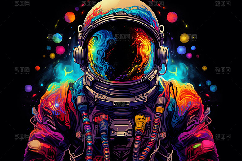 宇航员太空炫彩插画