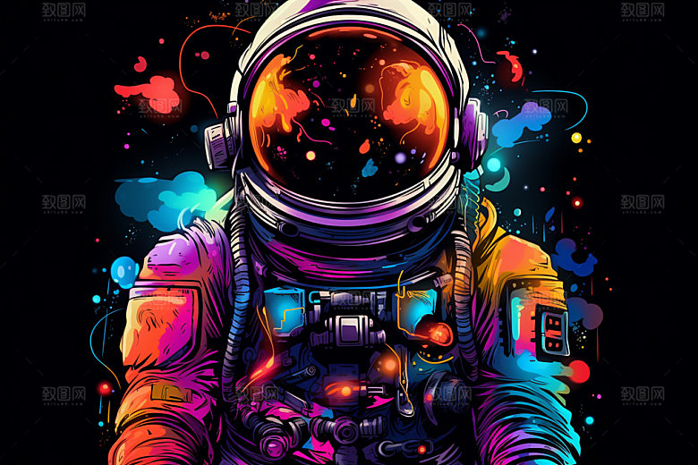 宇航员幻想炫彩插画
