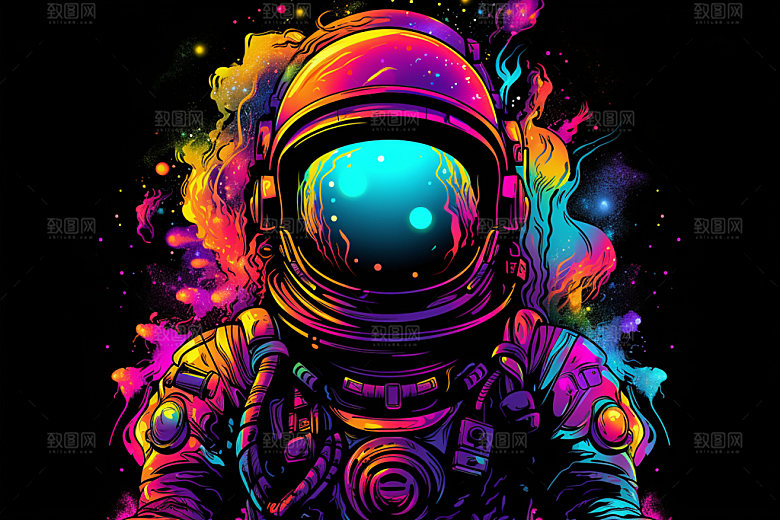 宇航员手绘太空插画
