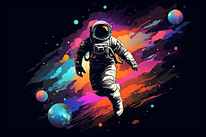 宇航员幻想彩色插画