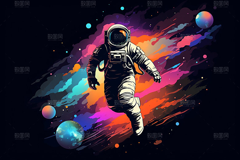宇航员幻想彩色插画