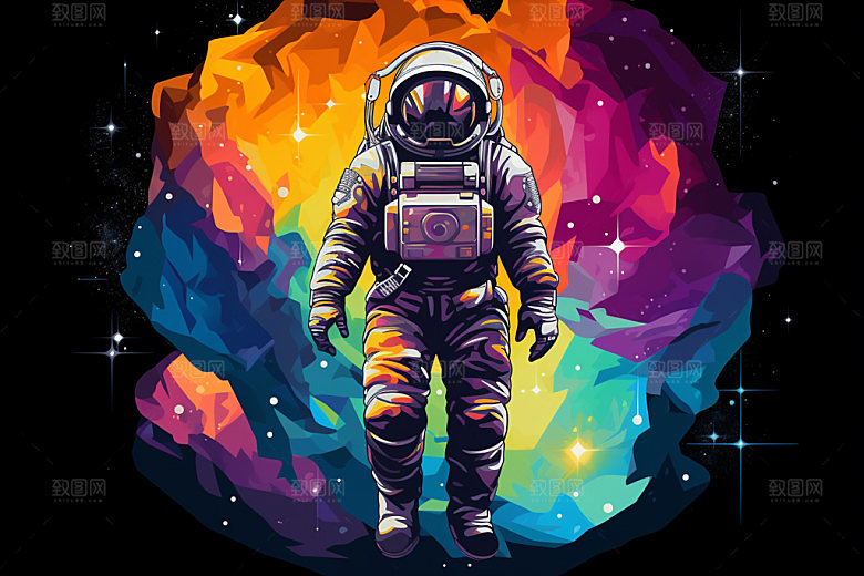 宇航员彩色幻想插画