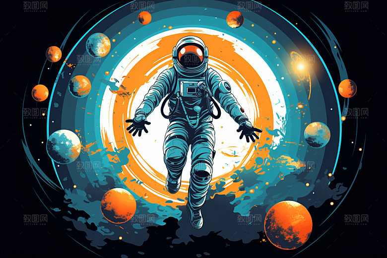 宇航员炫彩太空插画