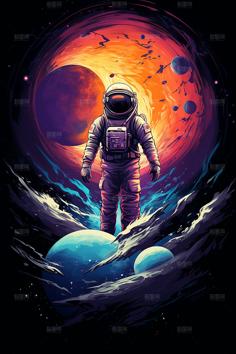 宇航员宇宙手绘插画
