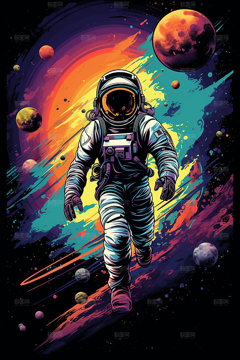 宇航员幻想手绘插画